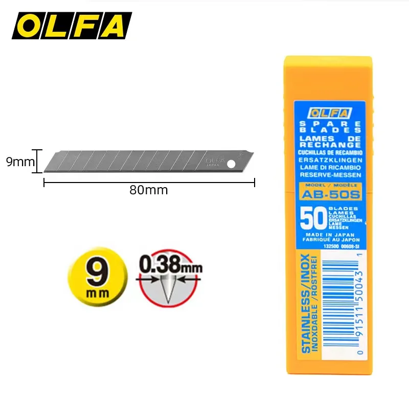 OLFA 9mm Snap Off Replacement Blades, 50 Blades (650 Segments) AB-50S