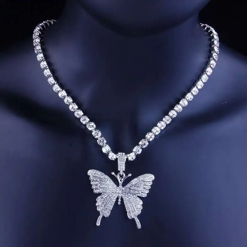 Cuban Link Butterfly Pendant Necklace 