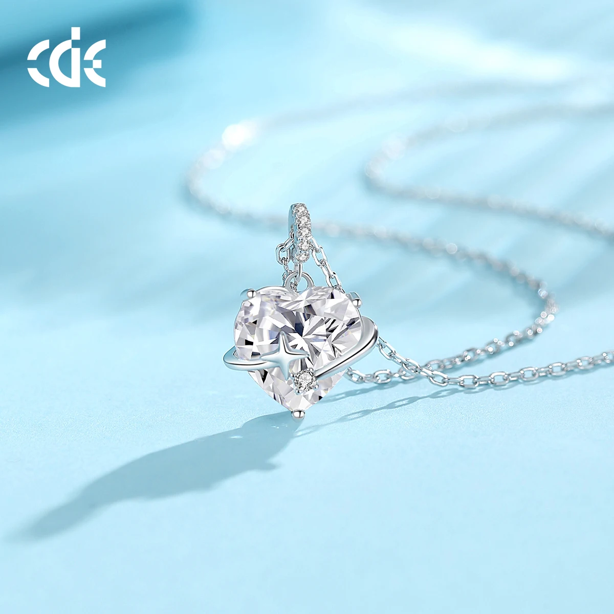 CDE CZYN050 Fine Jewelry 925 Sterling Silver Necklace Wholesale Rhodium Plated Heart Zircon Pendant Necklace