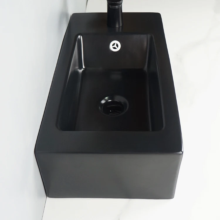 Tarpul Good Load-bearing Safety White Black Wall Hung Sink Bathroom Sink Ceramic Water Basin manufacture