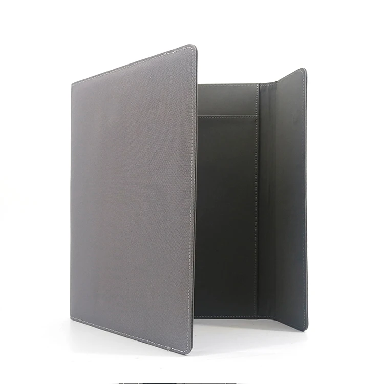 Grey Leather Document Organizer Business Portfolio Folder with Magnetic Flip Cover Design supplier