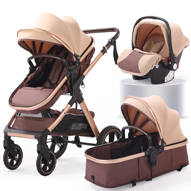 Germany High Quality Customized Gold New Born Baby Sleeping Pram Carry 3 En 1 Baby Strollers With Rain Cover