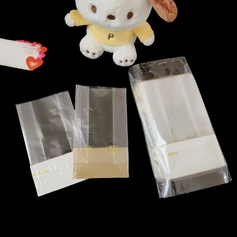 Handmade Transparent Gold Paper Card Cookie Packaging Bag Recyclable Square Bottom Bag Snacks Snowflake Pastry Baked Goods Bags