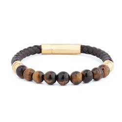 Fashion Jewelry Stainless Steael Clasp Genuine Leather Custsom Natural Beaded Bracelet For Men