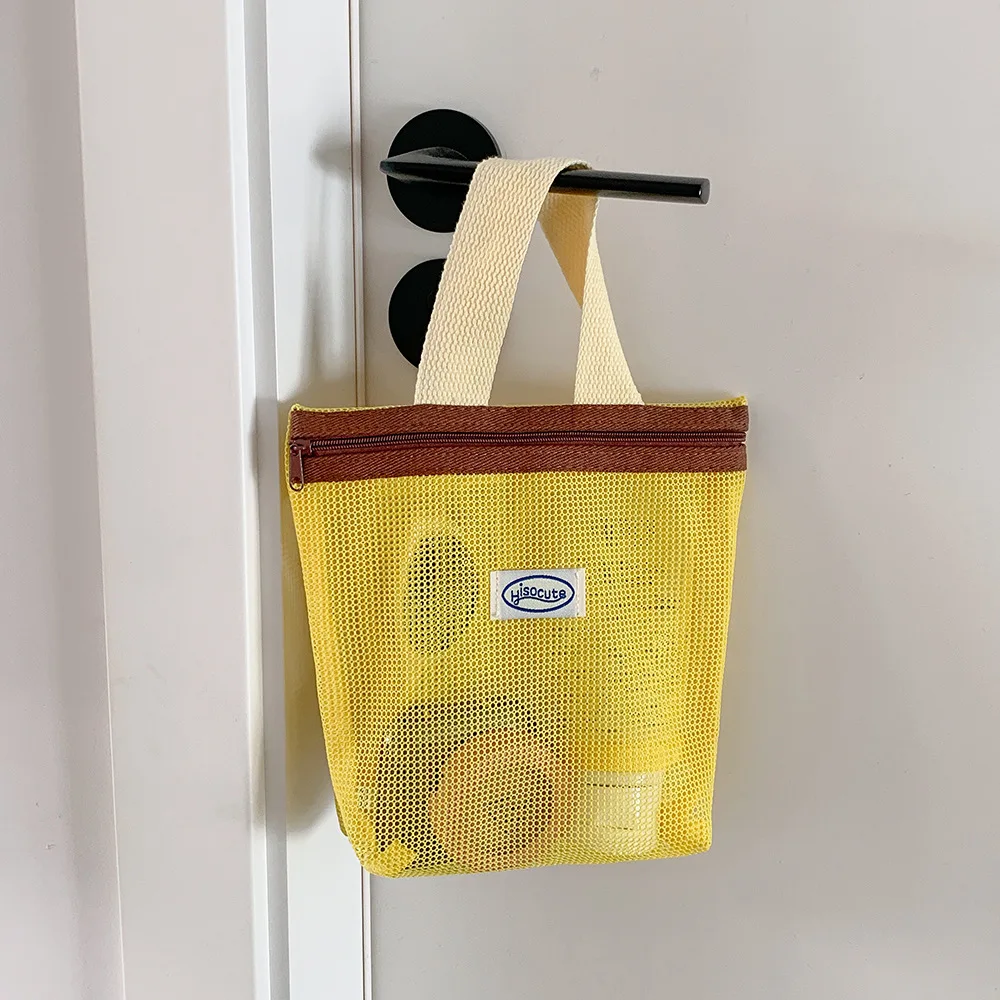 Women's Color Customized Summer Mesh Small Portable Foldable Polyester Bag Toiletry Tote Beach Bag manufacture