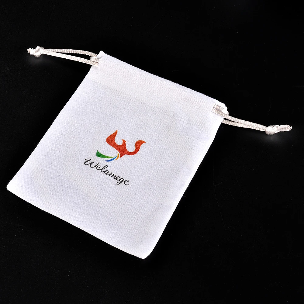 P02 Soft Calico Muslin Cotton Cloth Drawstring Bag Customized Size Logo Washing Durable Draw String Foldable Canvas Pouch