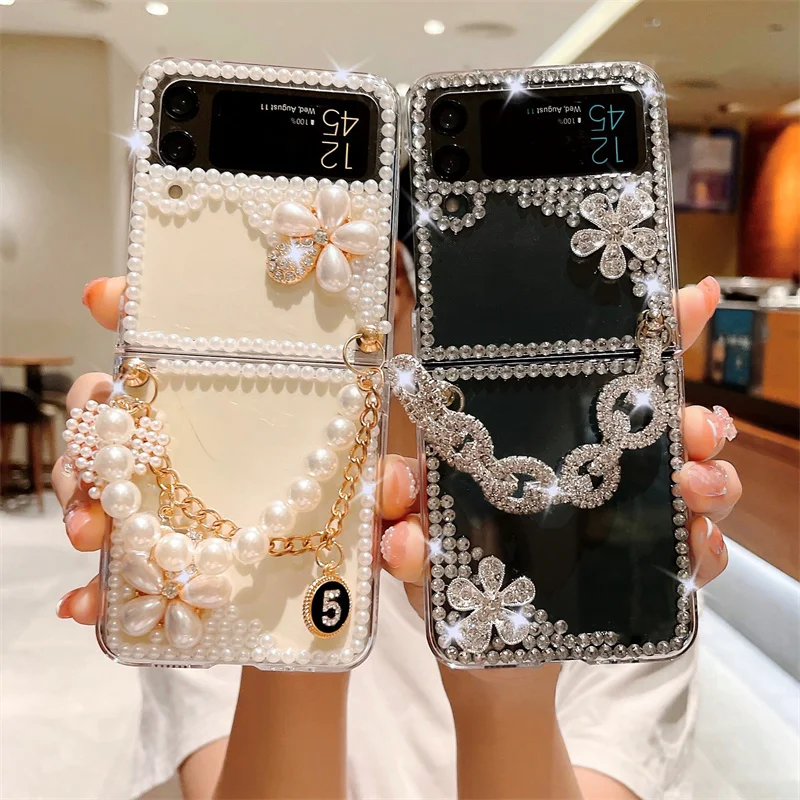 Luxury 3D Handmade Sparkle Diamond Mobile Phone Case For Samsung Z Flip 5 4 3 Transparent Folding Cover