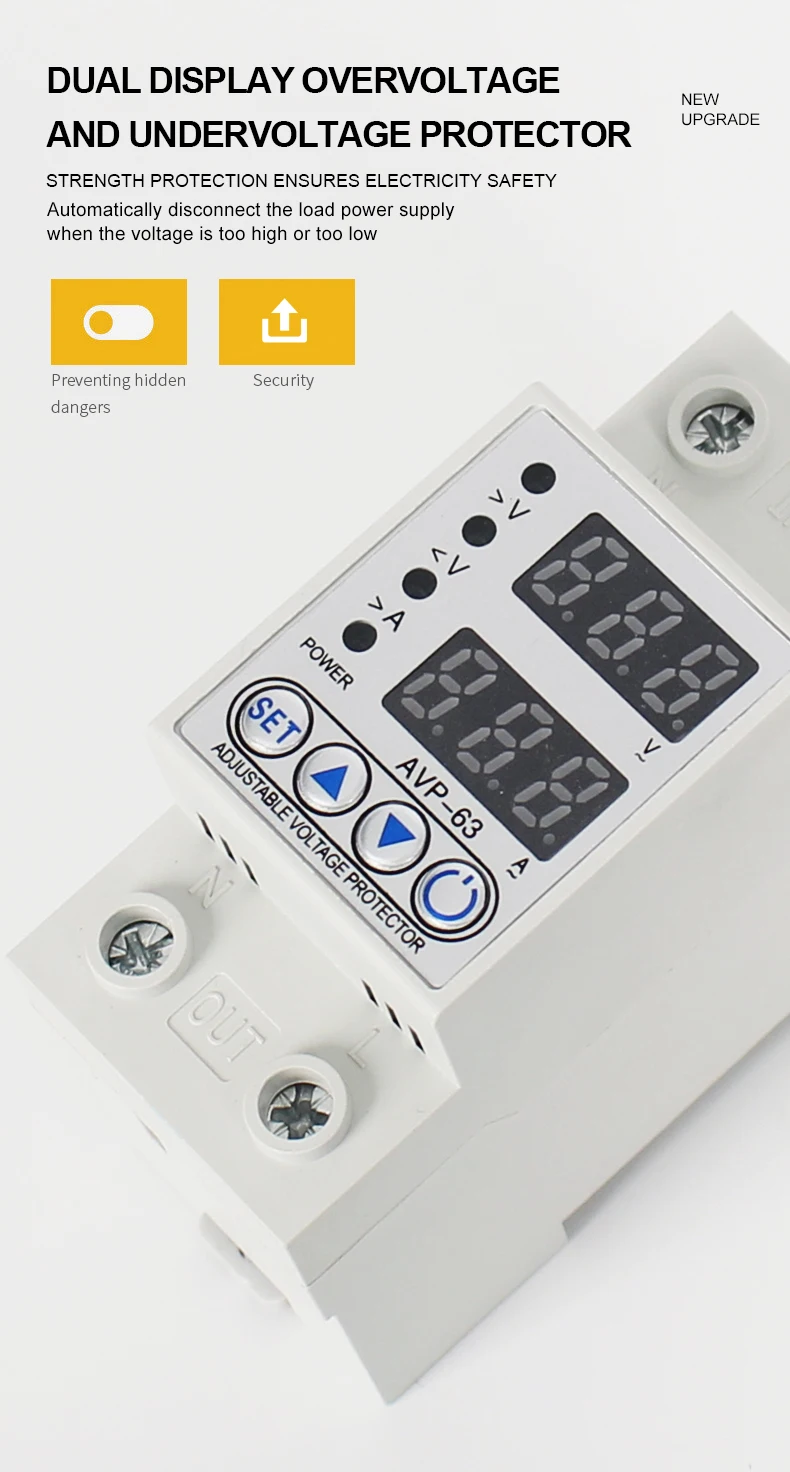 Dual Display Adjustable Automatic Reset Over Under Voltage Protector