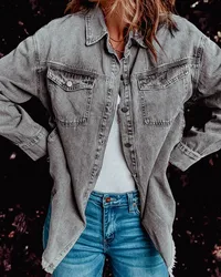 New Arrival Woman Fashionable Good Quality Apparel S-XXL Large Size Button Casual Turn-down Collar Women's Denim Shirt Jacket