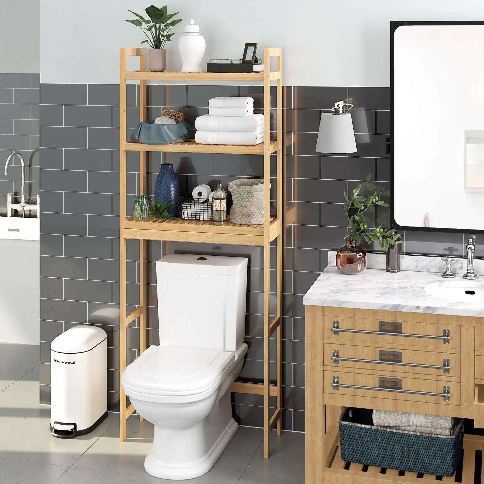 product bamboo toilet storage rack space saving over toilet shelf bathroom space saving organizer home bathroom accessory holder-5