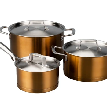 6 Piece Stainless Steel cookware with straight base and high temperature coating