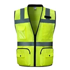Vest Reflective Mesh Construction Fluorescent Yellow Heavy Duty Custom Logo Safety Vest With Pockets