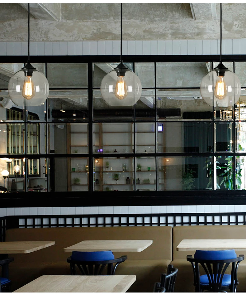 Vintage Industrial Glass Shade Loft Pendant Light E27 Retro Indoor Lighting restaurant dinning room