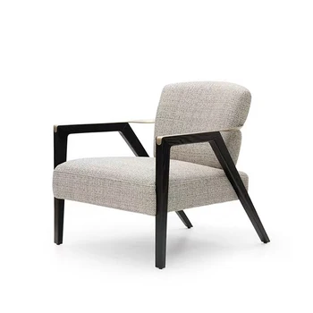 Modern simple single solid wood sofa chair light luxury designer metal armchair hotel club chair