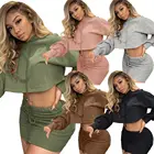 Women Hoodie X00275L 2020 New Arrival Women Two-piece Set Sexy Hoodie With Solid Color Skirt Suit
