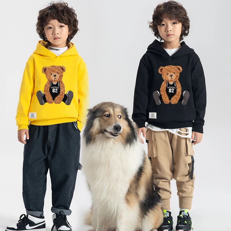Custom cartoon printed sportswear long sleeve children's boys Hoodie Pullover towel embroidery