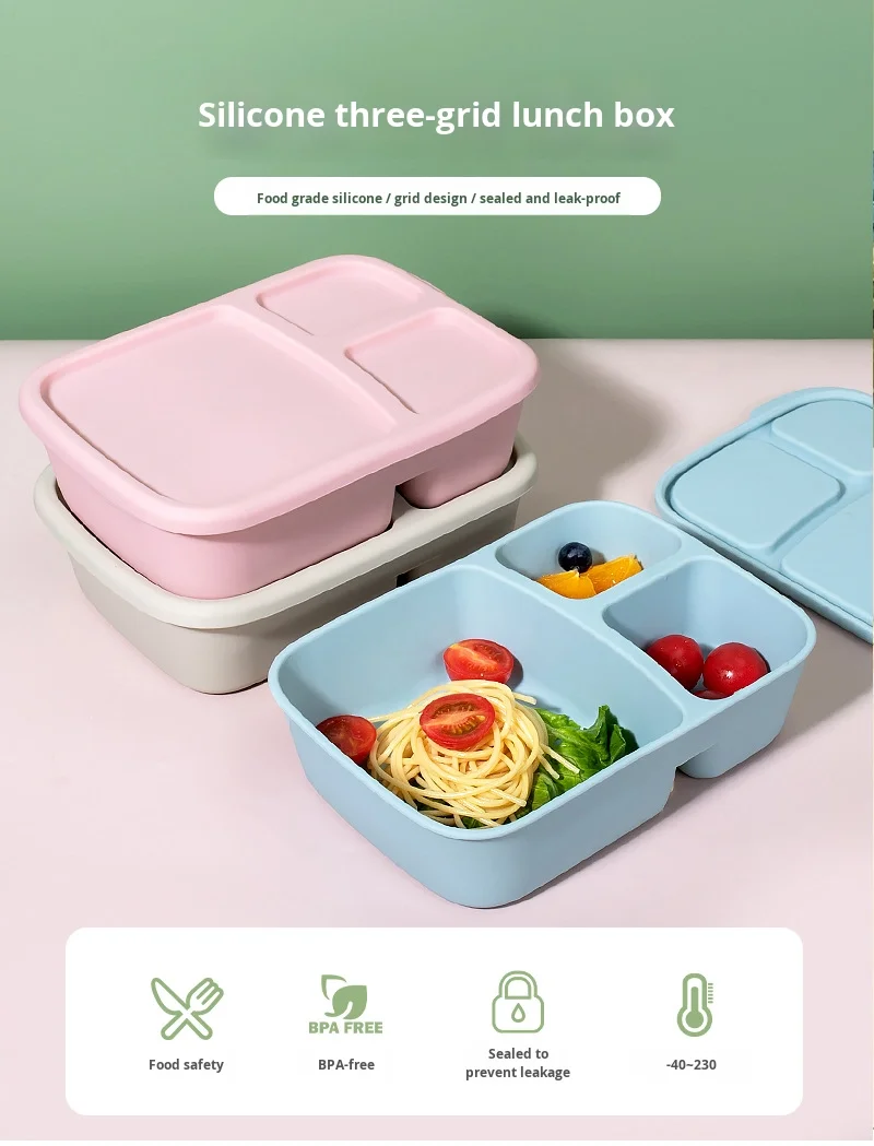 Silicone Food Grade Heatable Lunch Box Microwaveable Child-Friendly Student Lunch Box with Compartments factory
