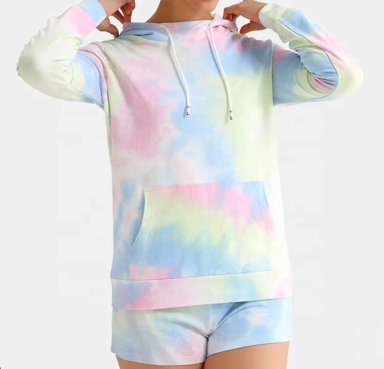 Tie Dye Two Pieces Hoodie Shorts Set 