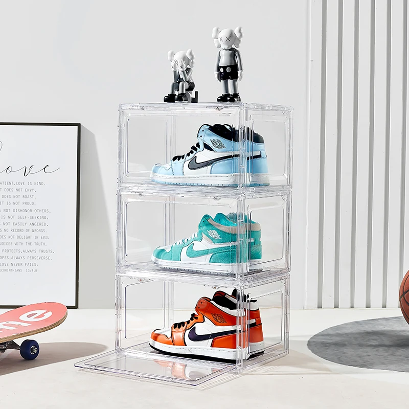 Display Box Magnetic Women Organization Sneaker Acrylic Clear Side Drop Shoe Men Sports Shoes Original