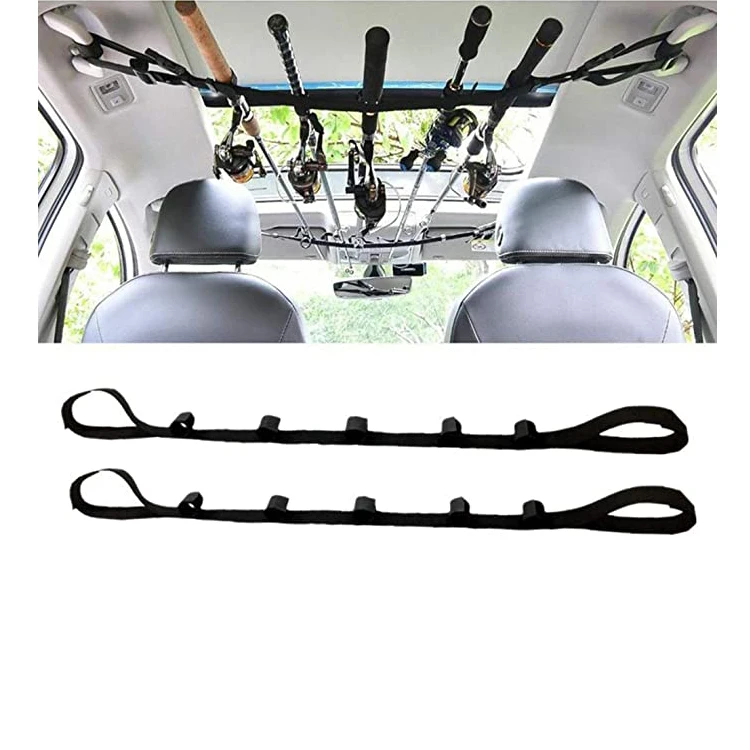Truck and Van 5 Rods Capacity for SUV Black Roylvan 2 Pack Vehicle Fishing Rod Rack Holder Straps Adjustable 30 to 54 Inches Horizontal Car Roof Fishing Pole Storage Carrier Belt 