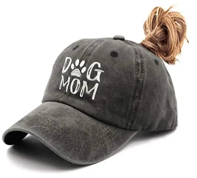 011364 Women's Embroidered Adjustable Denim Baseball Cap Tail Hat Dog Mom