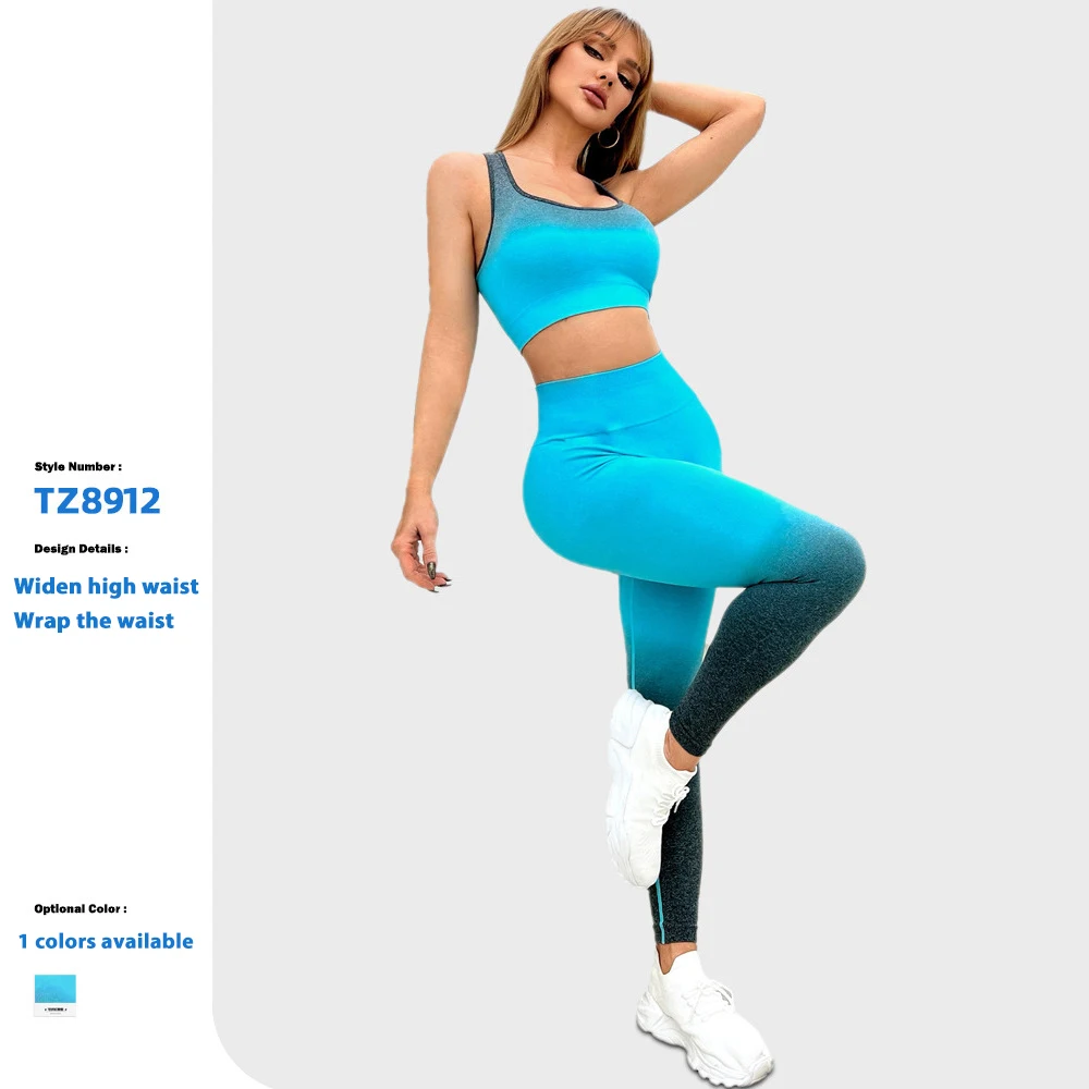 Hot Sale Exercise Fitness Seamless Gradient High Waist Hip Lift Women's Sports Activewear Seamless Women Yoga Set