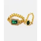 Emerald Rings 2022 NewFrench Minimalist Vintage Emerald Zircon Lady Small Chain Rings