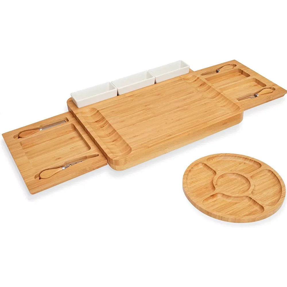 product large rectangle bamboo cheese board knife set eco friendly durable sustainable dishwasher safe chopping blocks for home kitchen-9