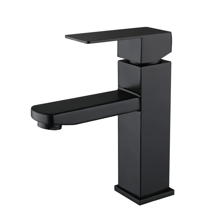 Square Type Stainless Steel Black Basin Faucet