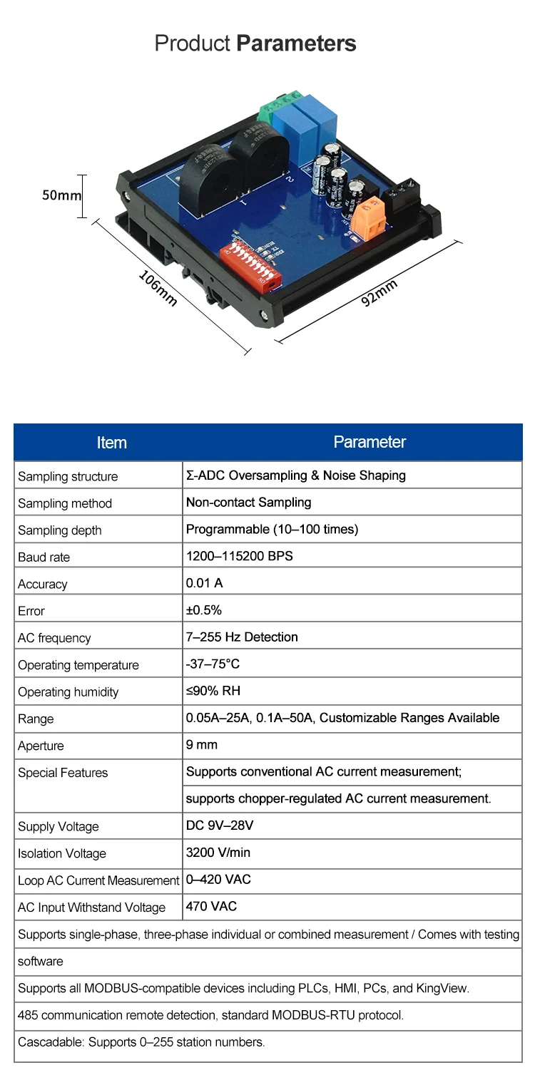 product huaqingjun 2 channel rs485 current voltage transformer detect module high precision rs485 communication acquisition module483-3
