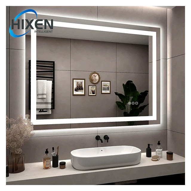 HIXEN hot sale rectangle wall mounted smart touch sensor warm/white/natural led light mirror