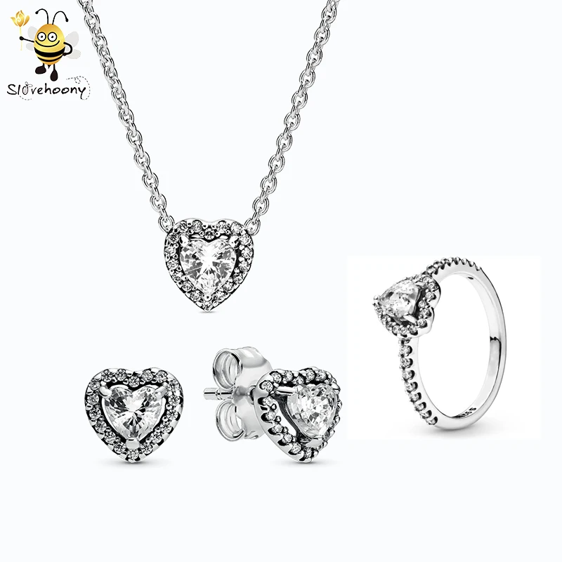 heart necklace ring and earring set