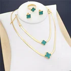 4 Leaf Clover Gold Set Women Stainless Steel Set Jewerly Necklace With Earrings Bracelet Gold Plated Ring