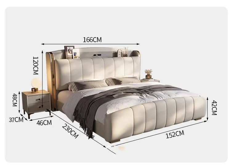 Bedroom Furniture Luxury King Size Modern Leather Bed Frame USB Port  High Double Storage Bed Upholstered Leather Headboard