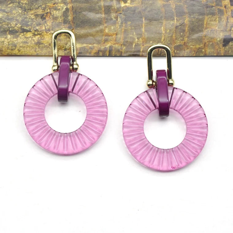Custom purple color acrylic round shape laser cut earrings