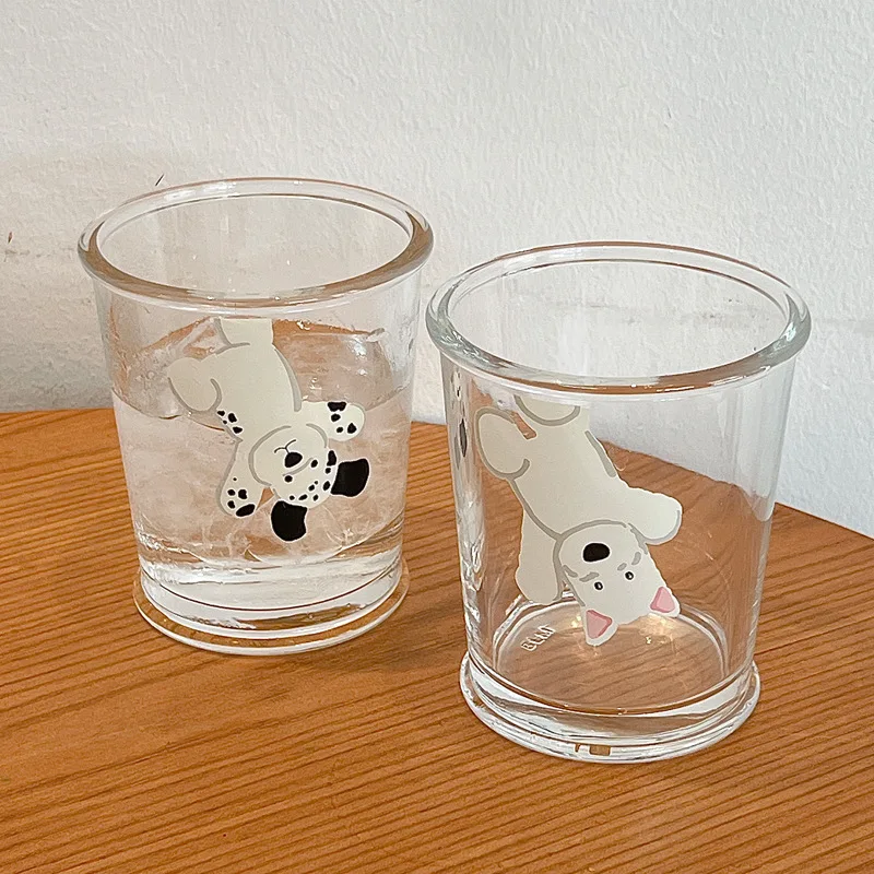 350ml Reusable Cartoon Kitten Puppy Korean Customized Glass Water Coffee Cup