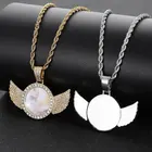 Pendant Custom Iced Out Memory Picture Pendant 18k Gold Plated DIY 3D Frame Mini Wings Photo Pendant Necklace