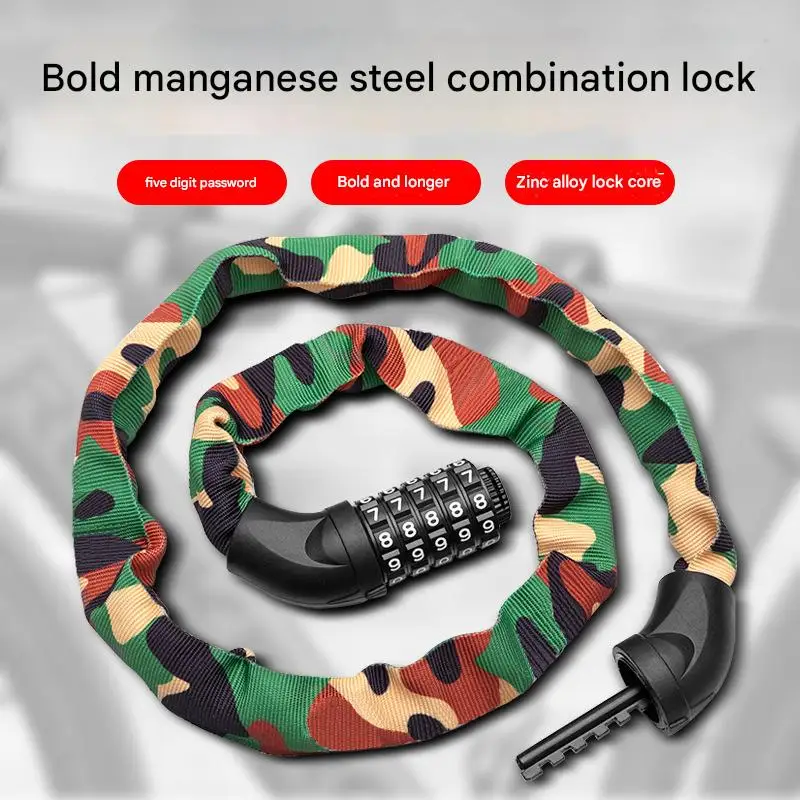 Portable Electric Vehicle & Bicycle Password Chain Lock Bold Anti-Theft Accessory for Motorcycles