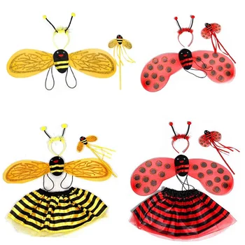 Christmas Halloween Bee Ladybug Costumes For Kids Girls Cute Party Fancy Dress Cosplay Wings Tutu Skirts Fairy Wand