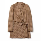 Elegant Coats Wholesale Factory Price Fashion Elegant Office Belt Design Checked Women Winter And Autumn Coats
