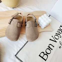 2023 Autumn New Children's Solid Color Shoes Boys' Frosted Baotou Shoes Baby Retro Shoes
