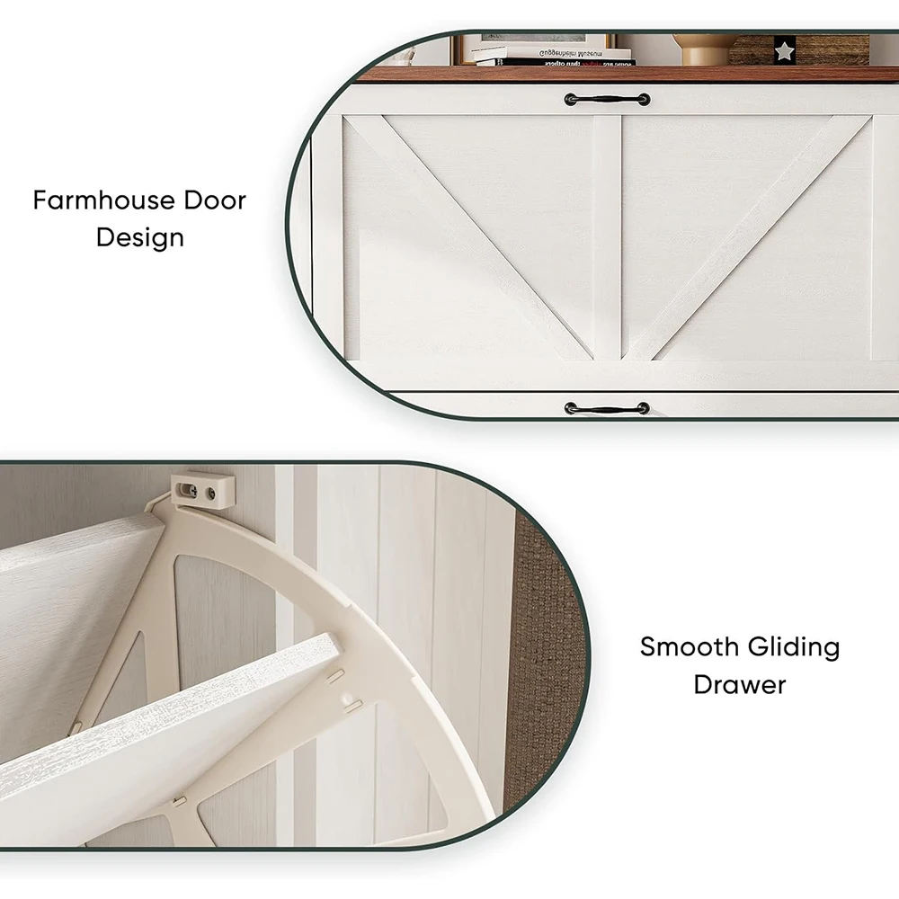 Slim White Farmhouse Shoe Rack Cabinet with 2 Flip Drawers Narrow Entryway Shoe Storage Organizer for Home Furniture supplier