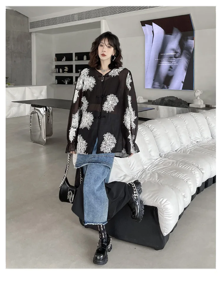 Summer Color Contrast Irregular Patchwork Skirts for Women High Waist Fashion Long Denim Skirt details