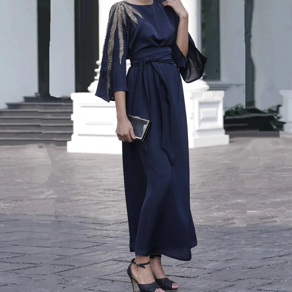 Wholesale Dubai Muslim women muslim party dress long maxi dress abaya clothing Embroidered  with mid sleeve panels