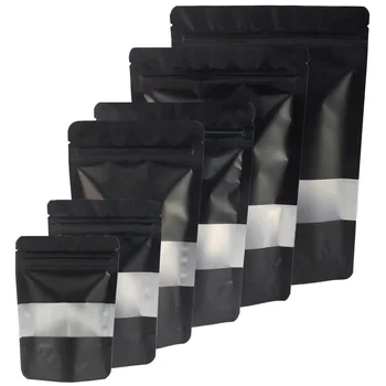 Custom Packaging Resealable Matte Zip Lock Plastic Stand Up Pouch With Window Black Mylar Bags