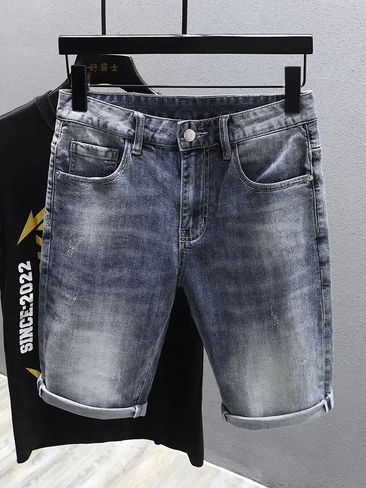 2024 summer jean shorts men Pants Blue Jeans ripped with zipper fly closure short pants custom jean denim shorts