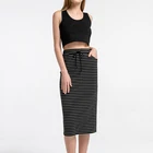 Skirt Long Women's Knee Length High Quality Striped Drawstring Skirt Mid Waist Elastic Long Pencil Skirt