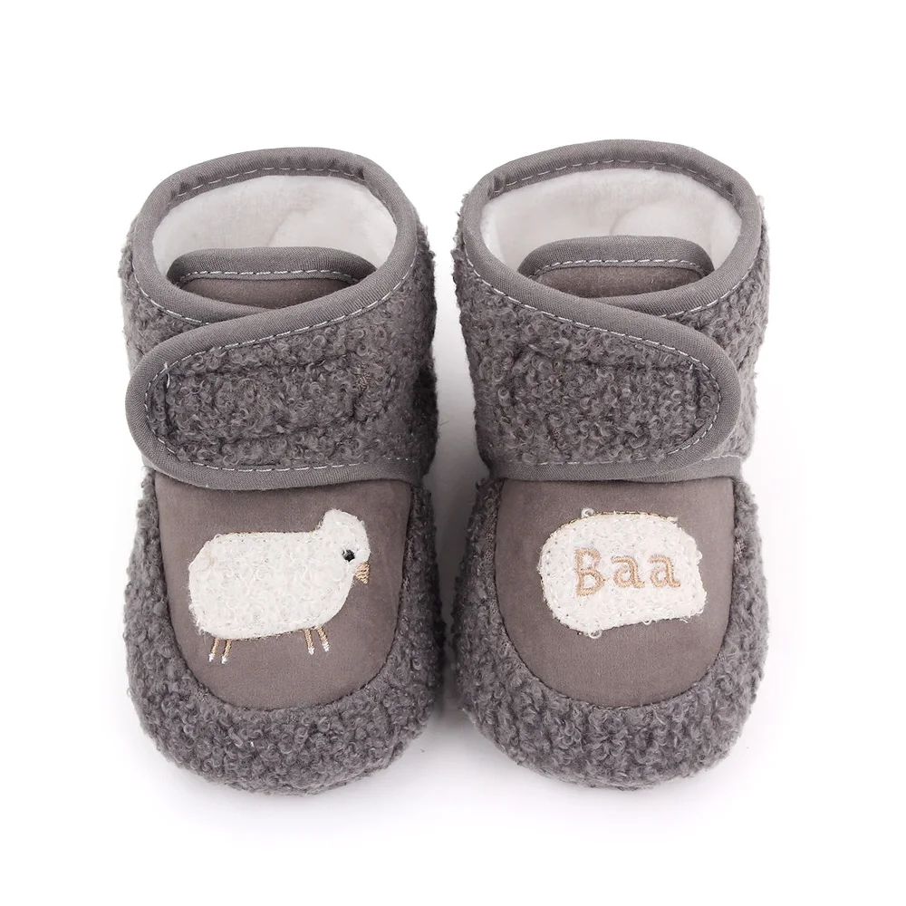 Winter Baby Fluffy Lamb Solid Color Warm High Top Soft Sole Infants Walking Cotton Boots factory