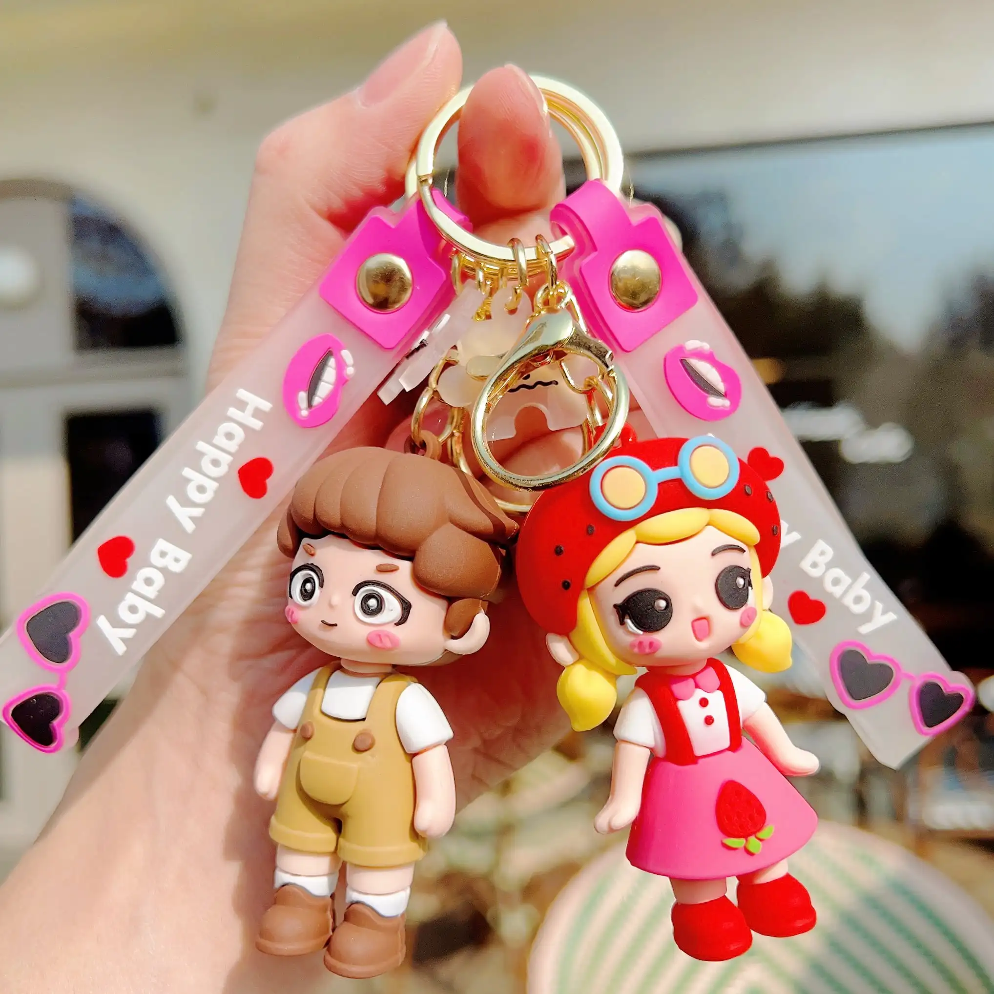 Manufacturer Llaveros Custom 3D doll Cute boy Kawaii girl Cartoon Anime key chain Plastic key chains