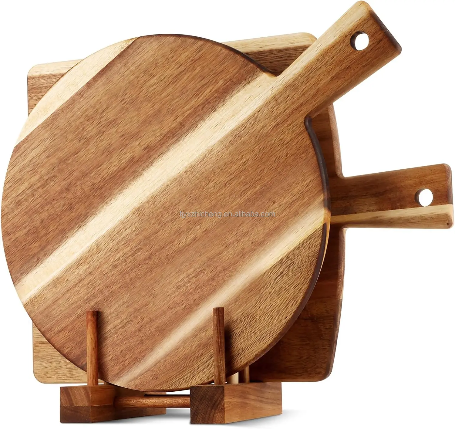 product 2 pack acacia wood square cutting board set with stand 06 inch thick for cheese meat pizza vegetables 16x12 inch-0